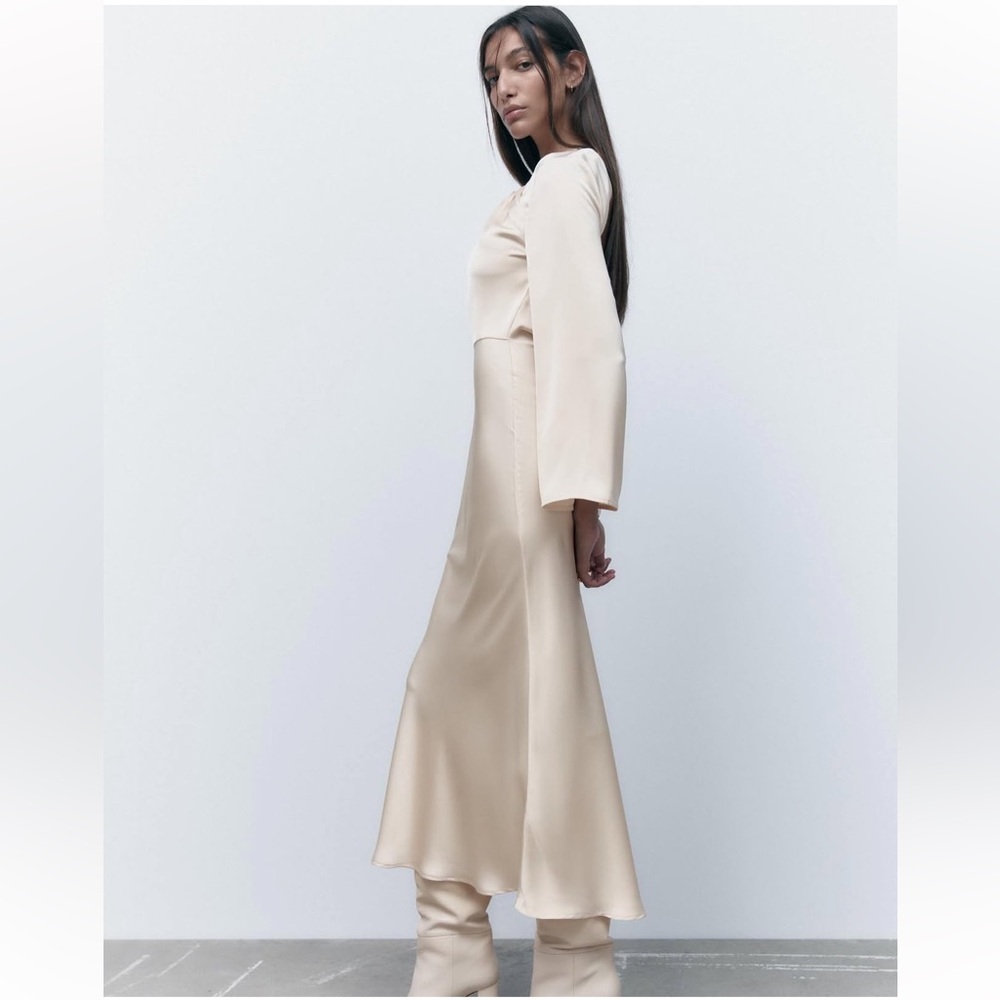 Zara Open Back Satin Effect Dress - Picture 3 of 15